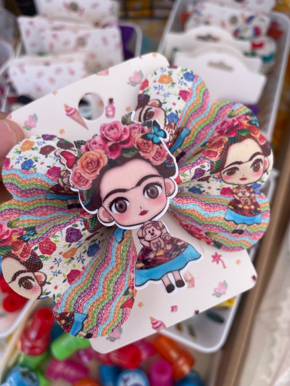Colorful Frida-Inspired Kids Hair Bow - Multicolor